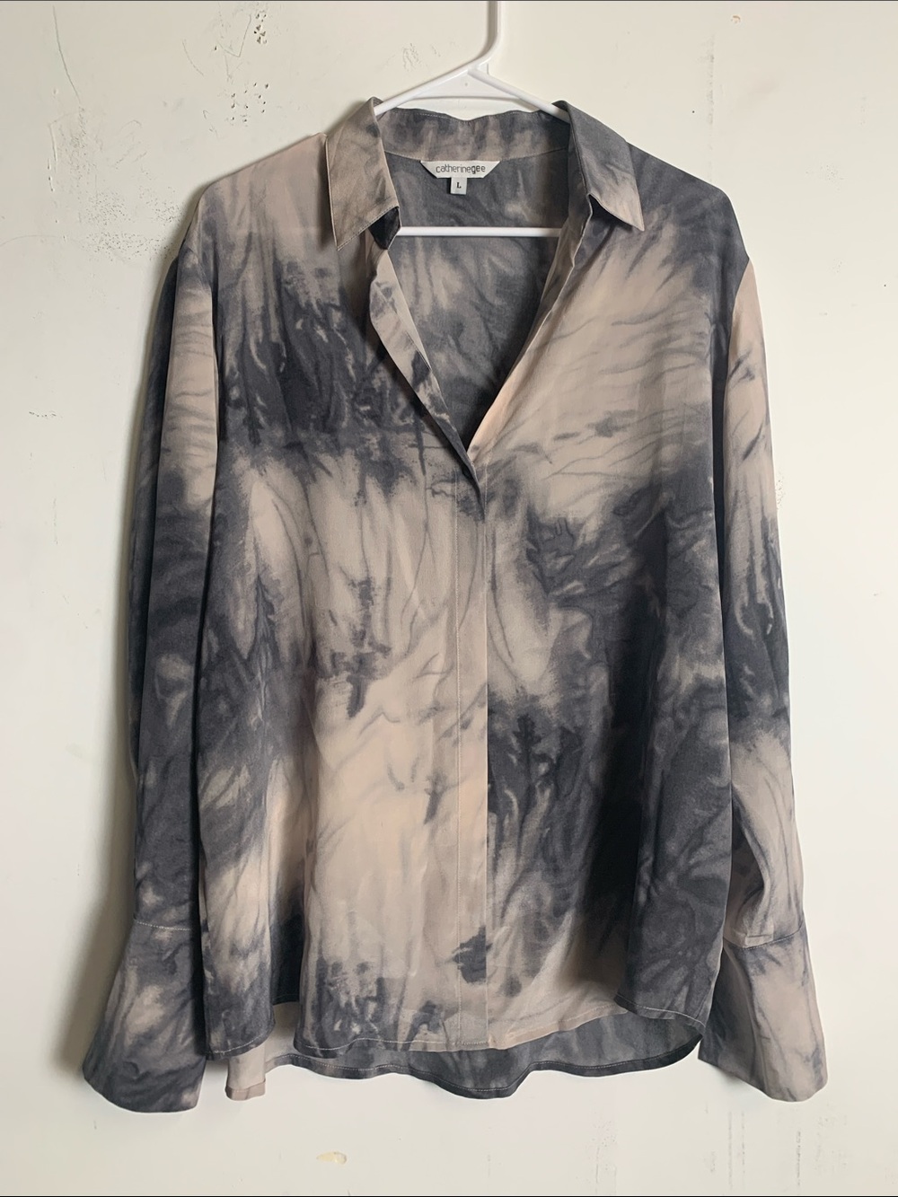 Catherine Gee Black and Cream Tie-Dye Button Front Blouse